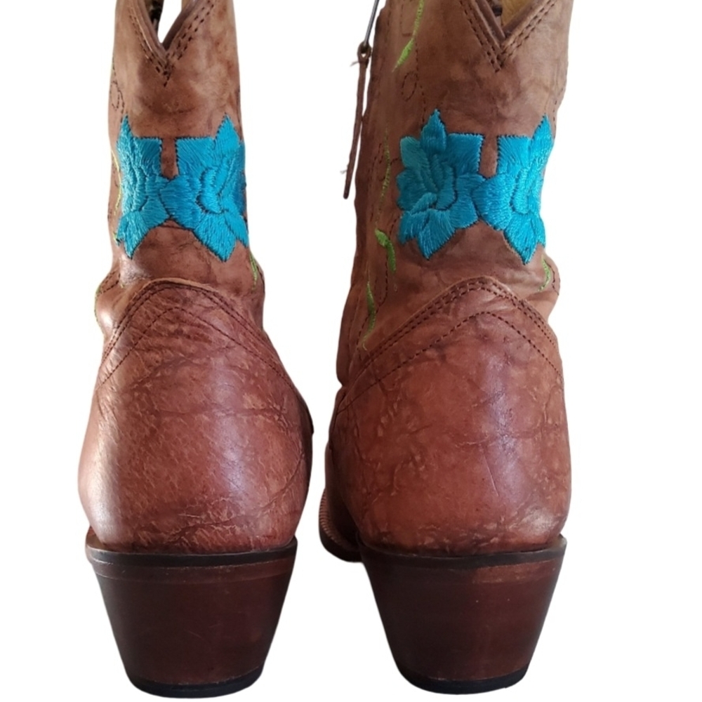 Tony Lama Brown Leather Boots with Colorful Embroidery - Picture 3 of 7